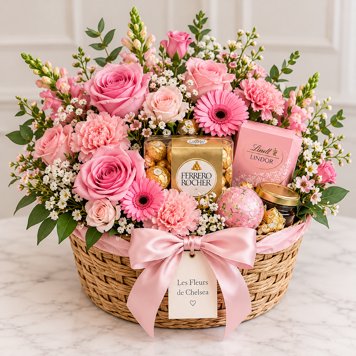 Panier fleuri gourmand – Rond