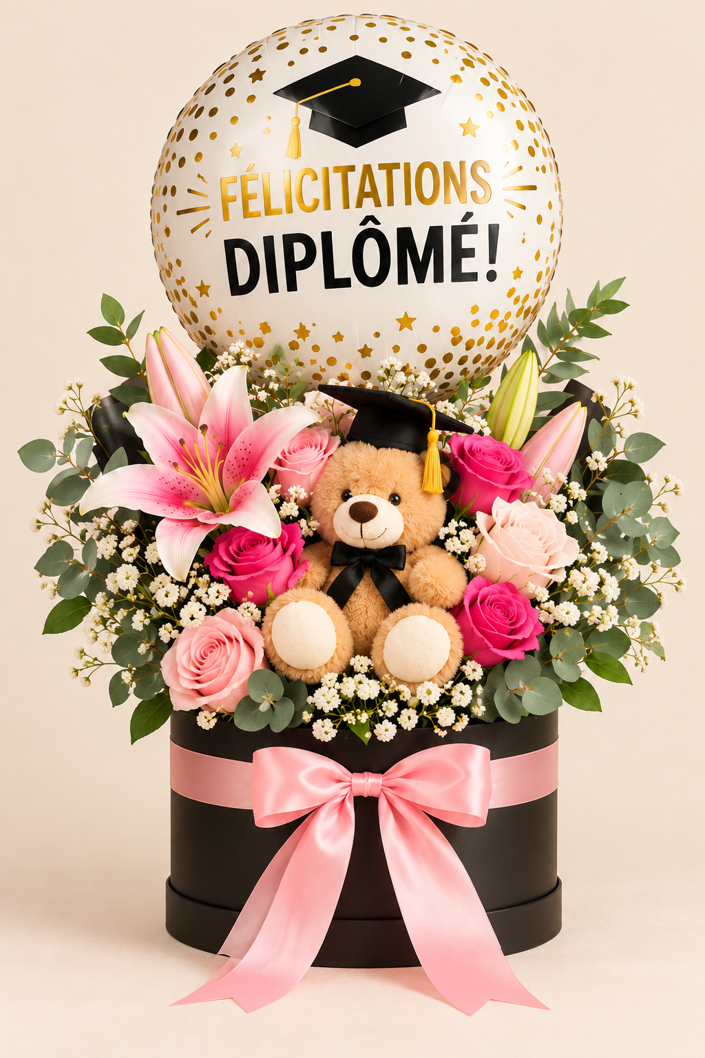 Cadeau floral avec ballon de graduation