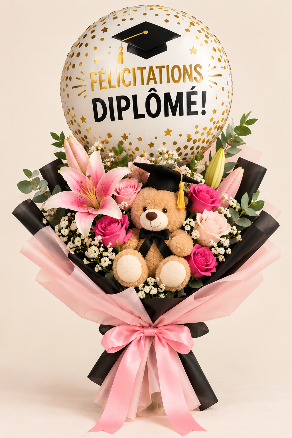 Cadeau floral avec ballon de graduation