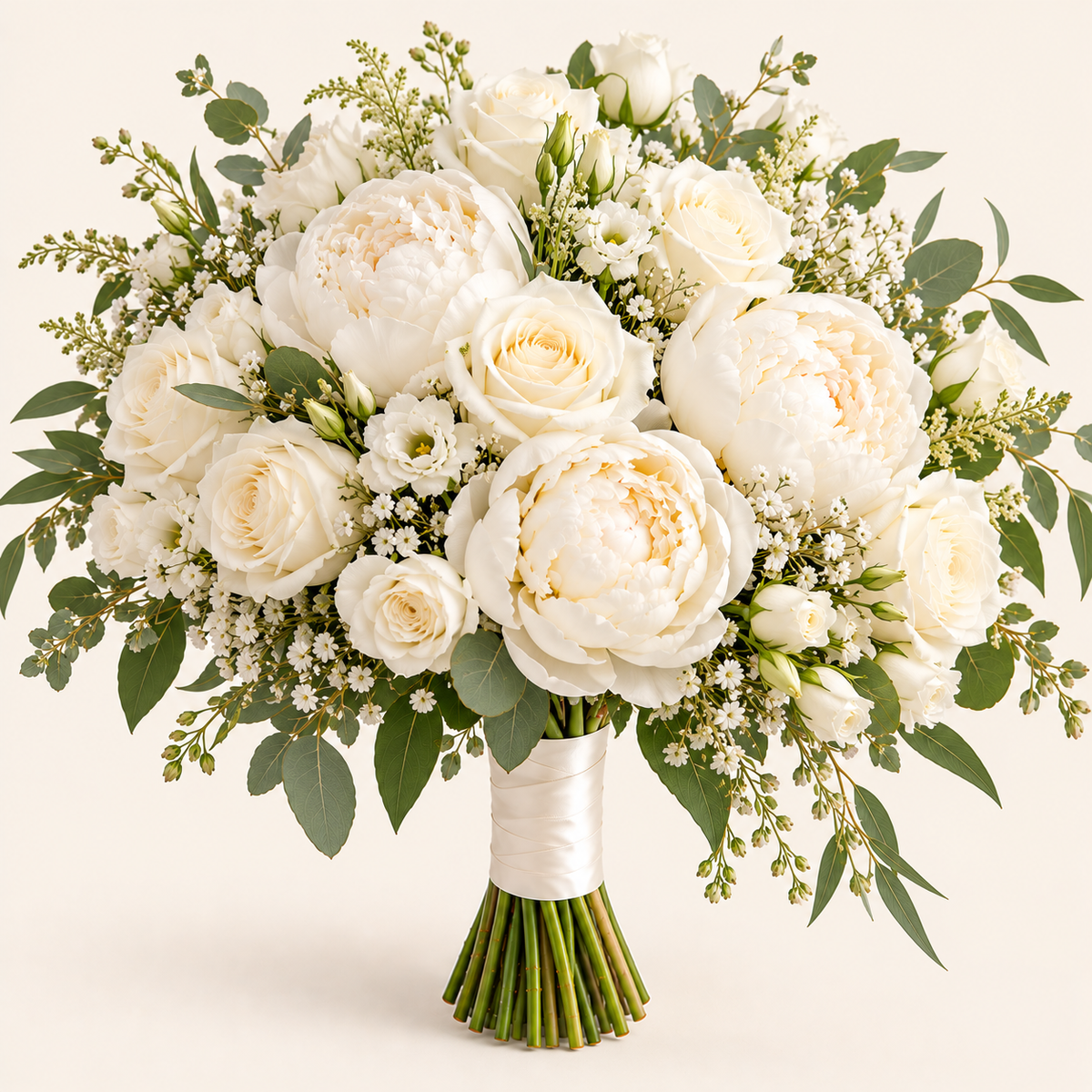 Bouquet de mariée luxueux – pivoines et roses blanches