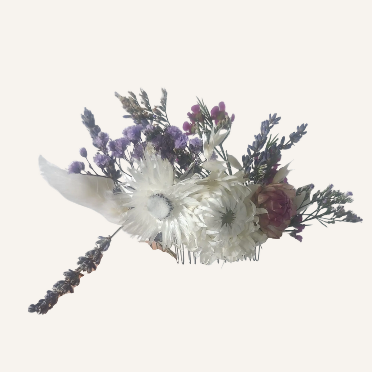 Peigne floral de mariage en fleurs séchées