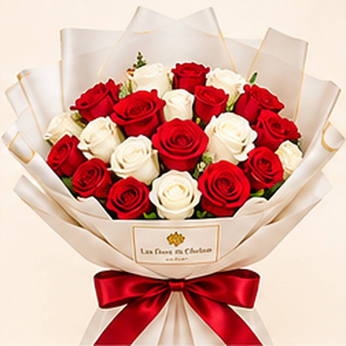 Bouquet romantique de roses rouges et blanches « Je t’aime »