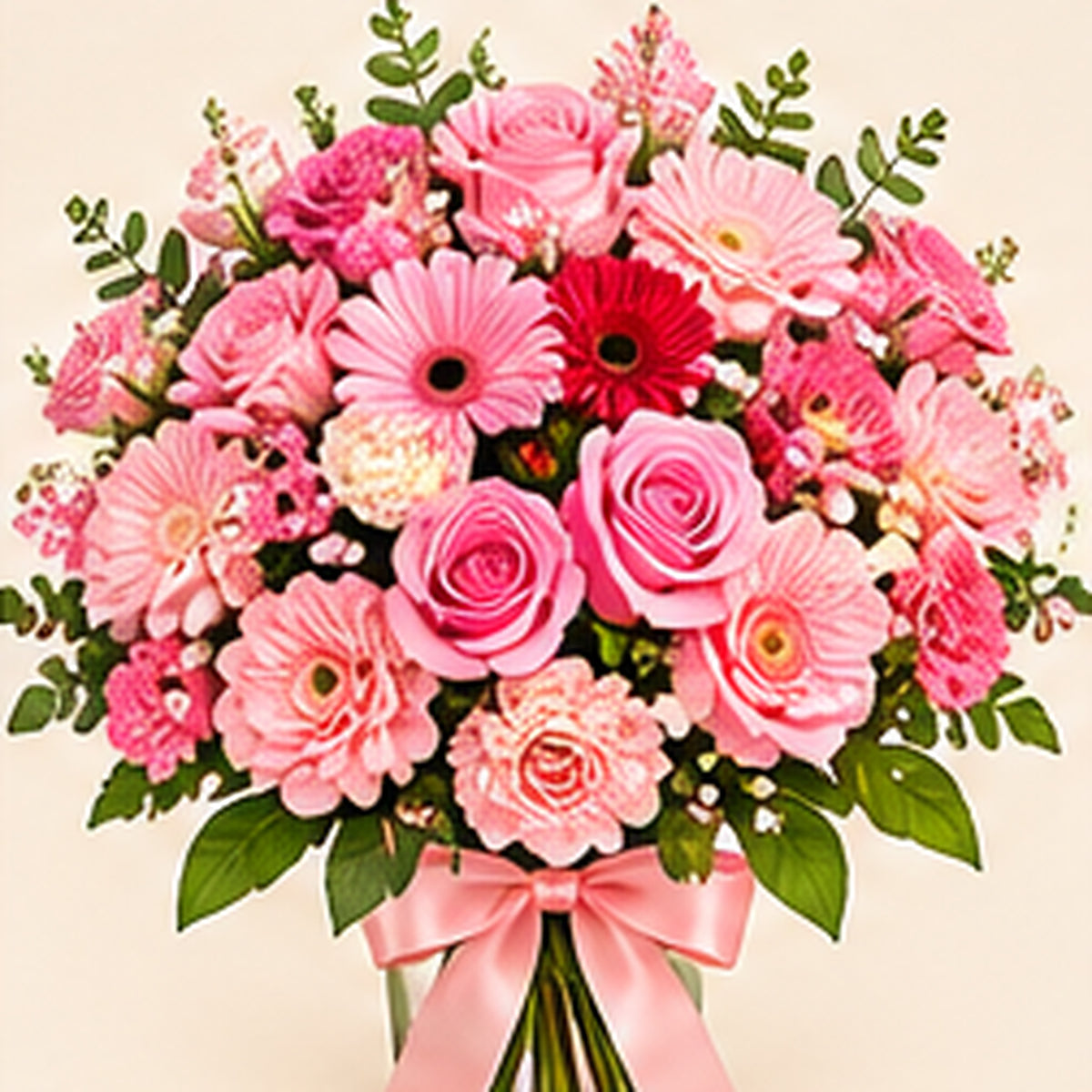 Bouquet romantique de roses roses et gerberas