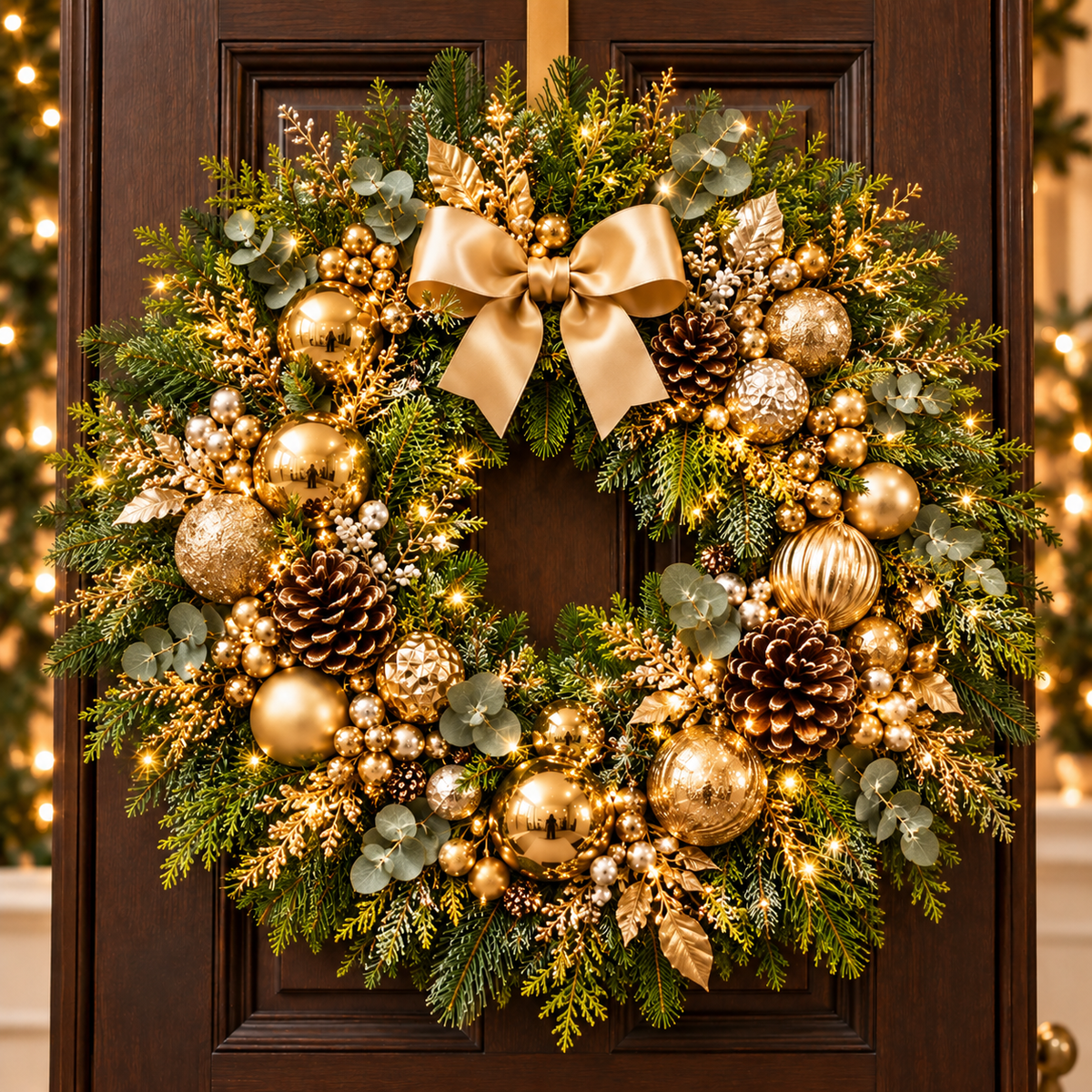 Couronne de Noël de luxe – Disponible en rouge et or ou champagne et or