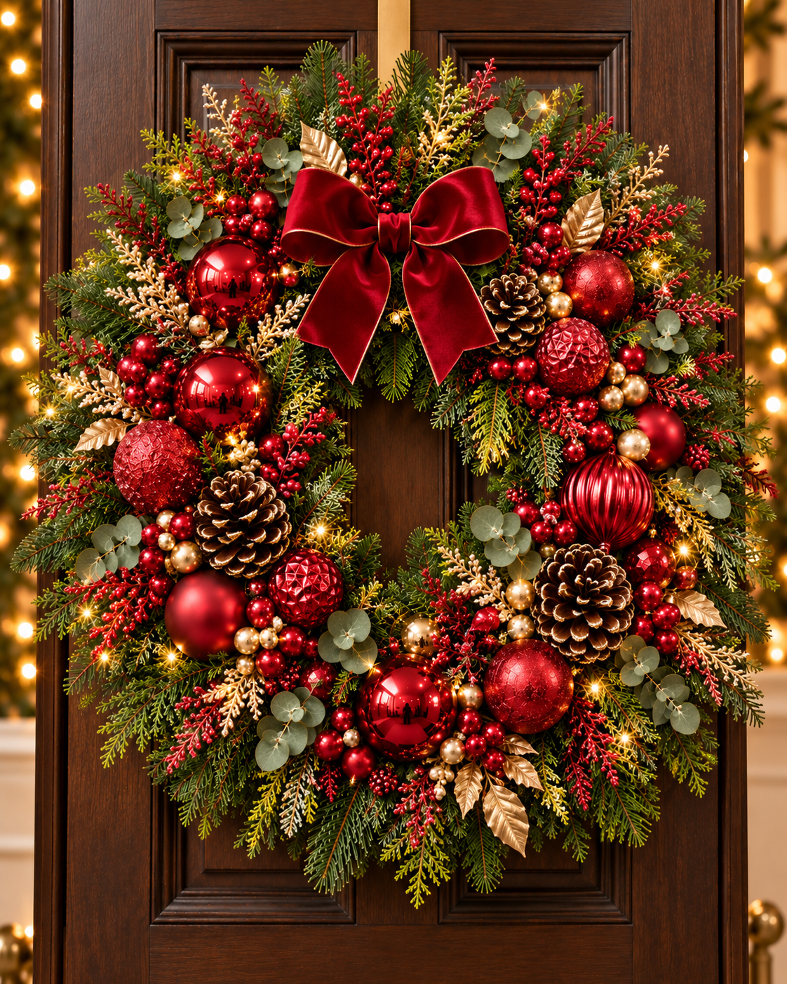 Couronne de Noël de luxe – Disponible en rouge et or ou champagne et or