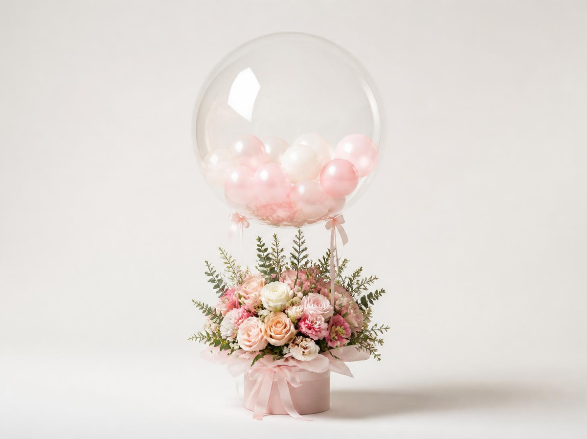 Ballon Bobo transparent avec arrangement floral