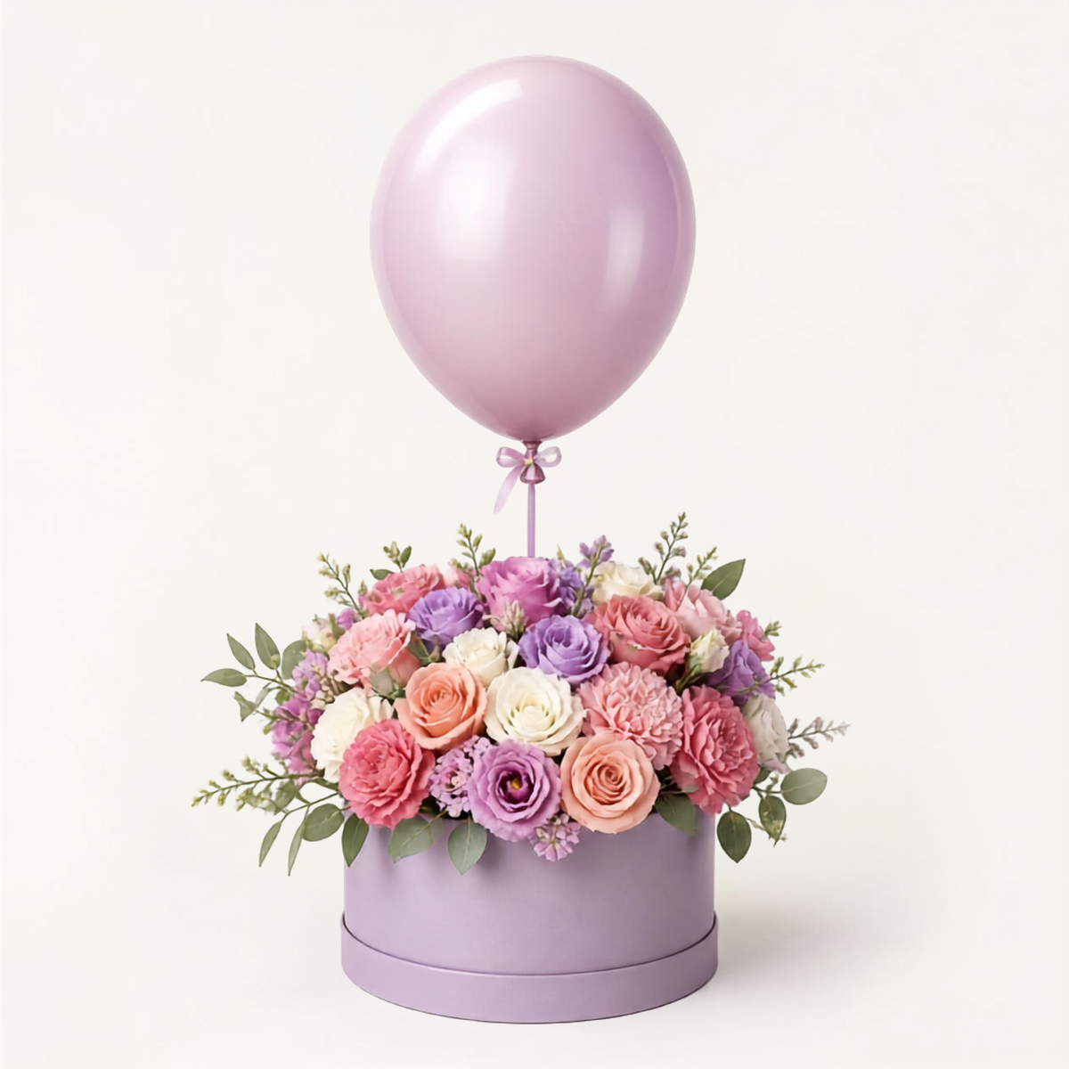 Boîte florale ronde avec ballon